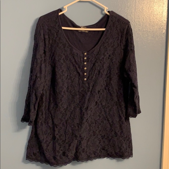 Dress Barn Tops - Navy 3/4 lace sleeve shirt, Dress Barn XL